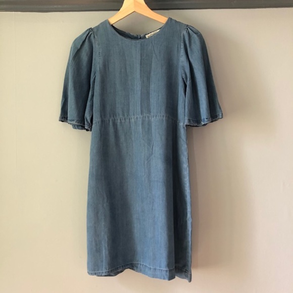 Zara Chambray Flutter Sleeve Shift Dress XS - Picture 4 of 7